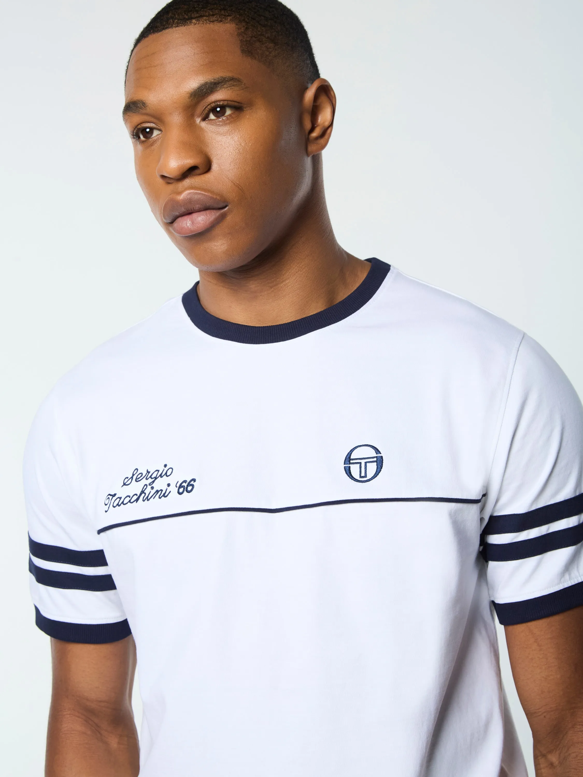 Orion Davis Ringer Tee- White/ Maritime Blue