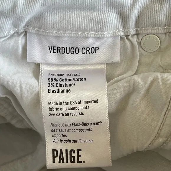 Paige Verdugo white Crop Jeans