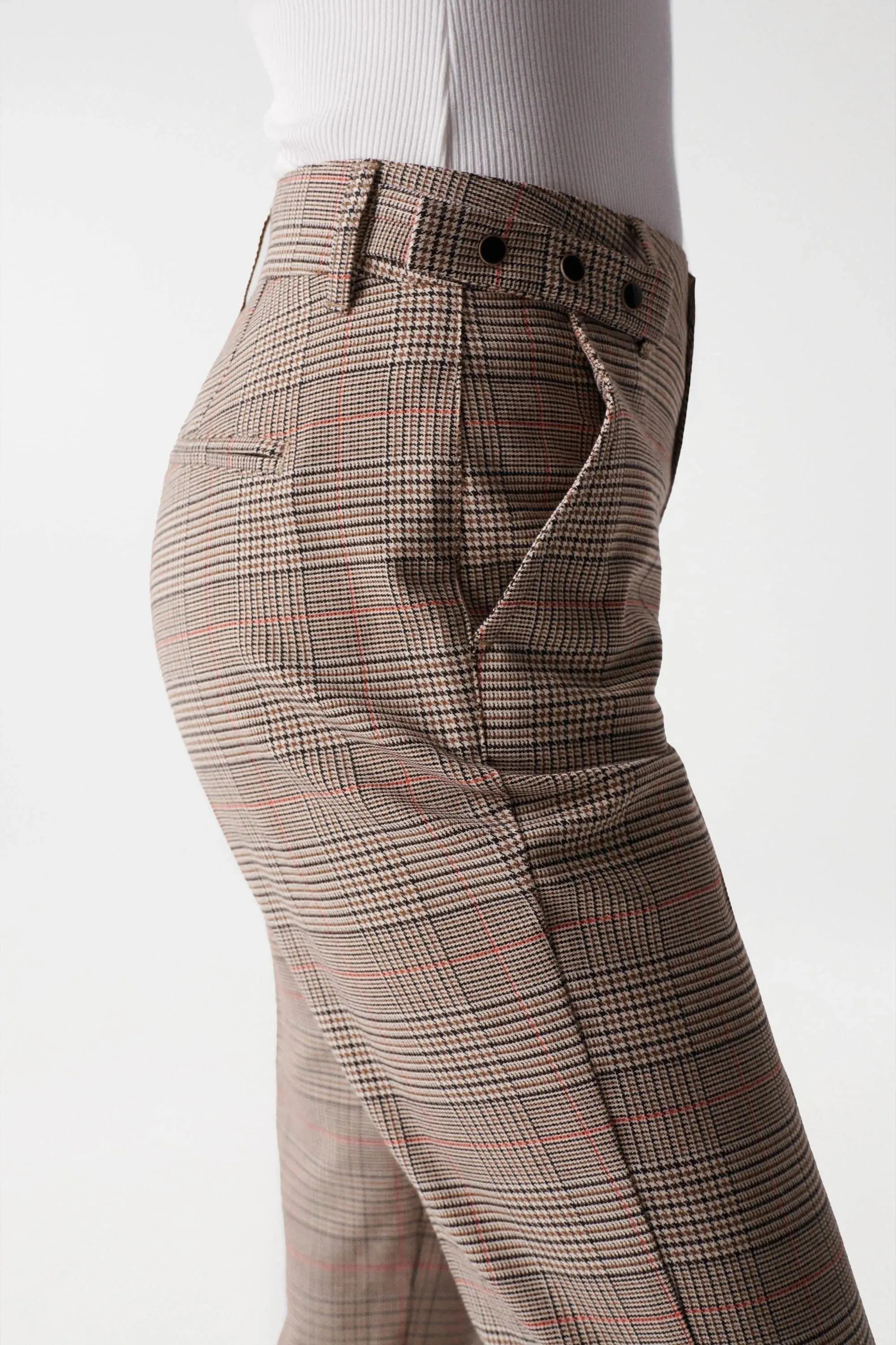 Pantalón Chino Cropped Slim Con estampado de cuadros