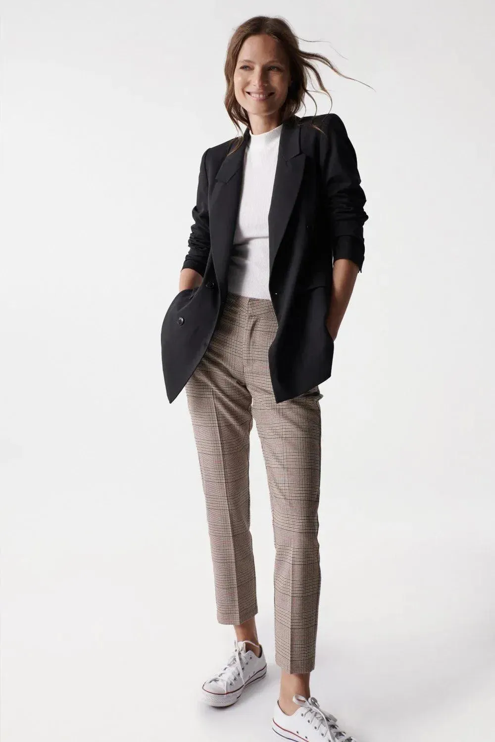 Pantalón Chino Cropped Slim Con estampado de cuadros