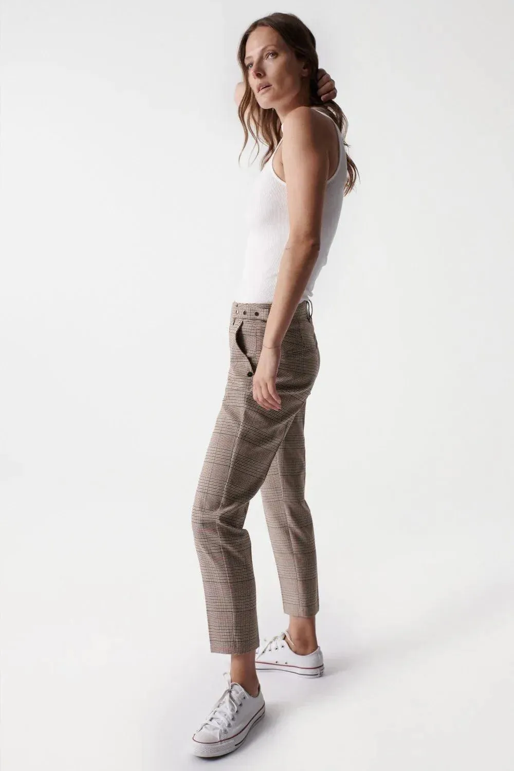 Pantalón Chino Cropped Slim Con estampado de cuadros