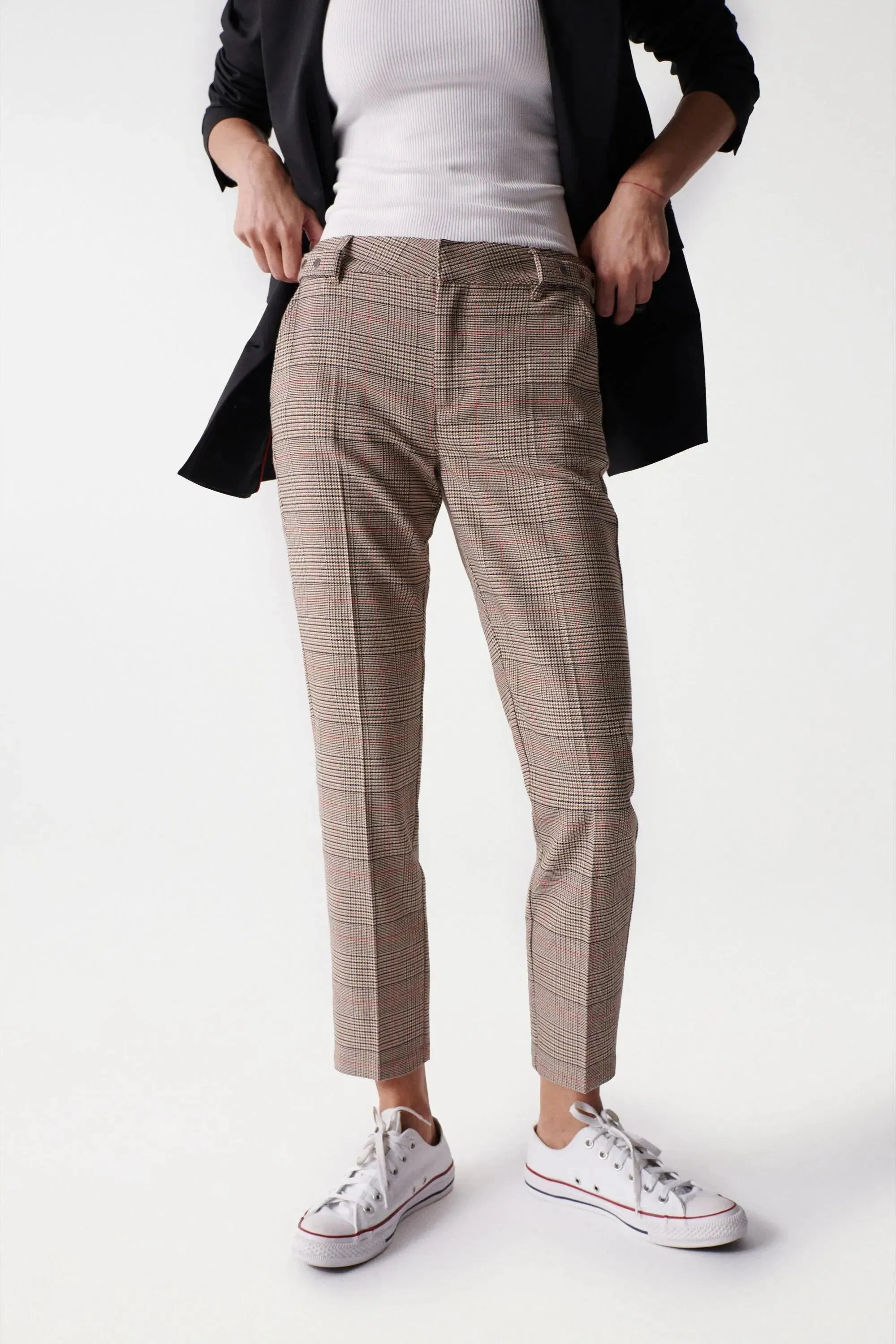 Pantalón Chino Cropped Slim Con estampado de cuadros
