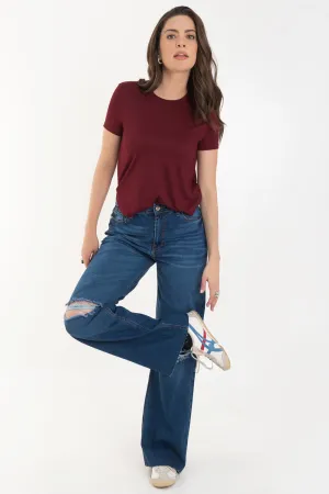 Pantalón denim wide leg con rotos