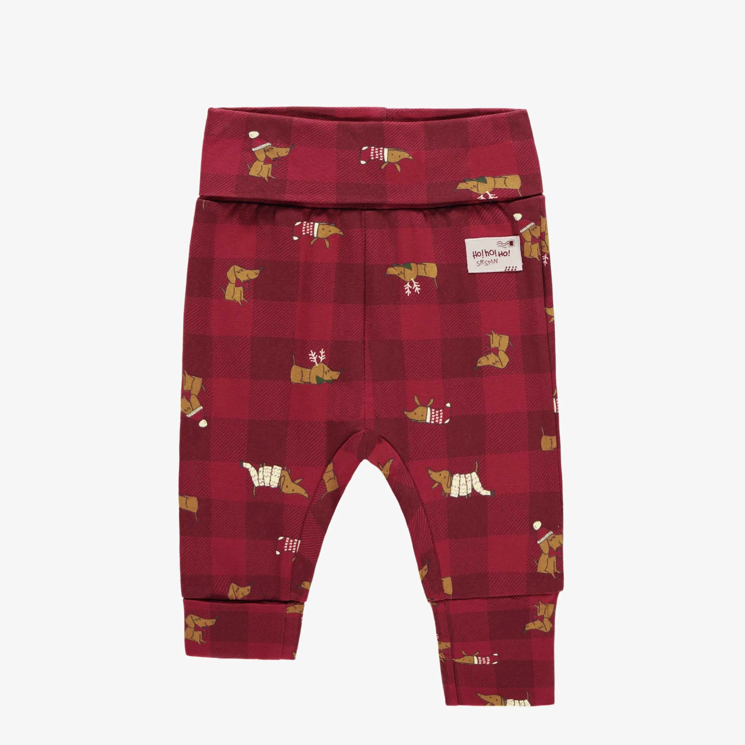 Pantalon évolutif des fêtes rouge à carreaux en coton extensible, bébé || Evolutive red plaid Holiday pants in stretch cotton, baby