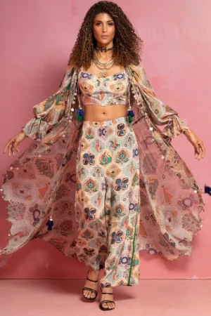 Pastel Mughal Printed Cape Set