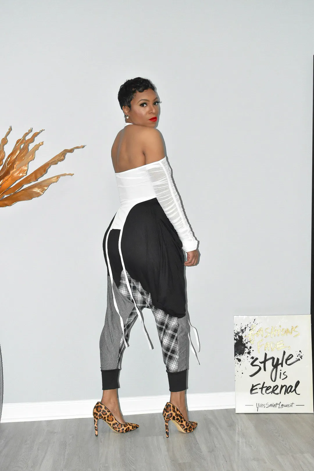 Patchwork Plaid Harem Pants