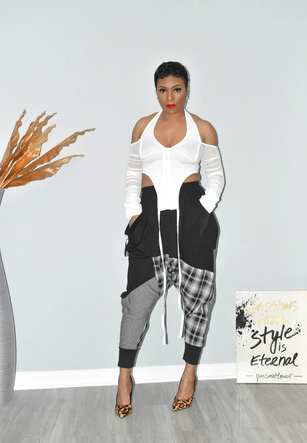 Patchwork Plaid Harem Pants