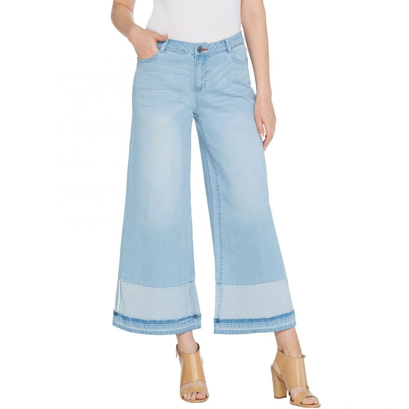 Peace Love World Plus Size Wide-Leg Jeans With Oversized Cuffs Light Denim 20W