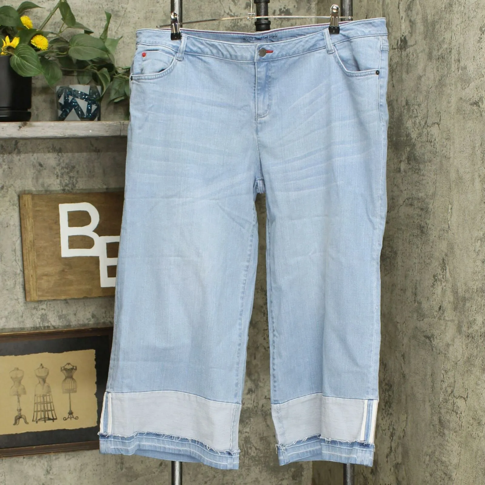 Peace Love World Plus Size Wide-Leg Jeans With Oversized Cuffs Light Denim 20W