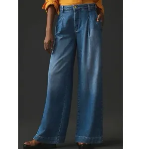 PILCRO BY ANTHROPOLOGIE Pleated High-rise Wide-leg Jeans Women's Sz 23 tall