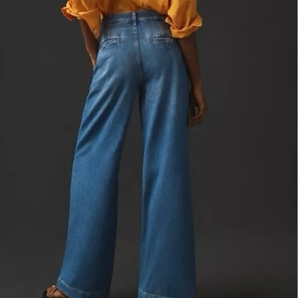 PILCRO BY ANTHROPOLOGIE Pleated High-rise Wide-leg Jeans Women's Sz 23 tall