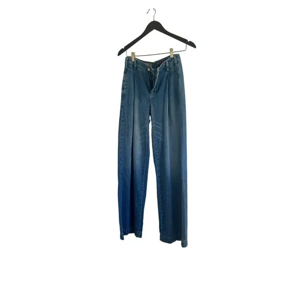 PILCRO BY ANTHROPOLOGIE Pleated High-rise Wide-leg Jeans Women's Sz 23 tall