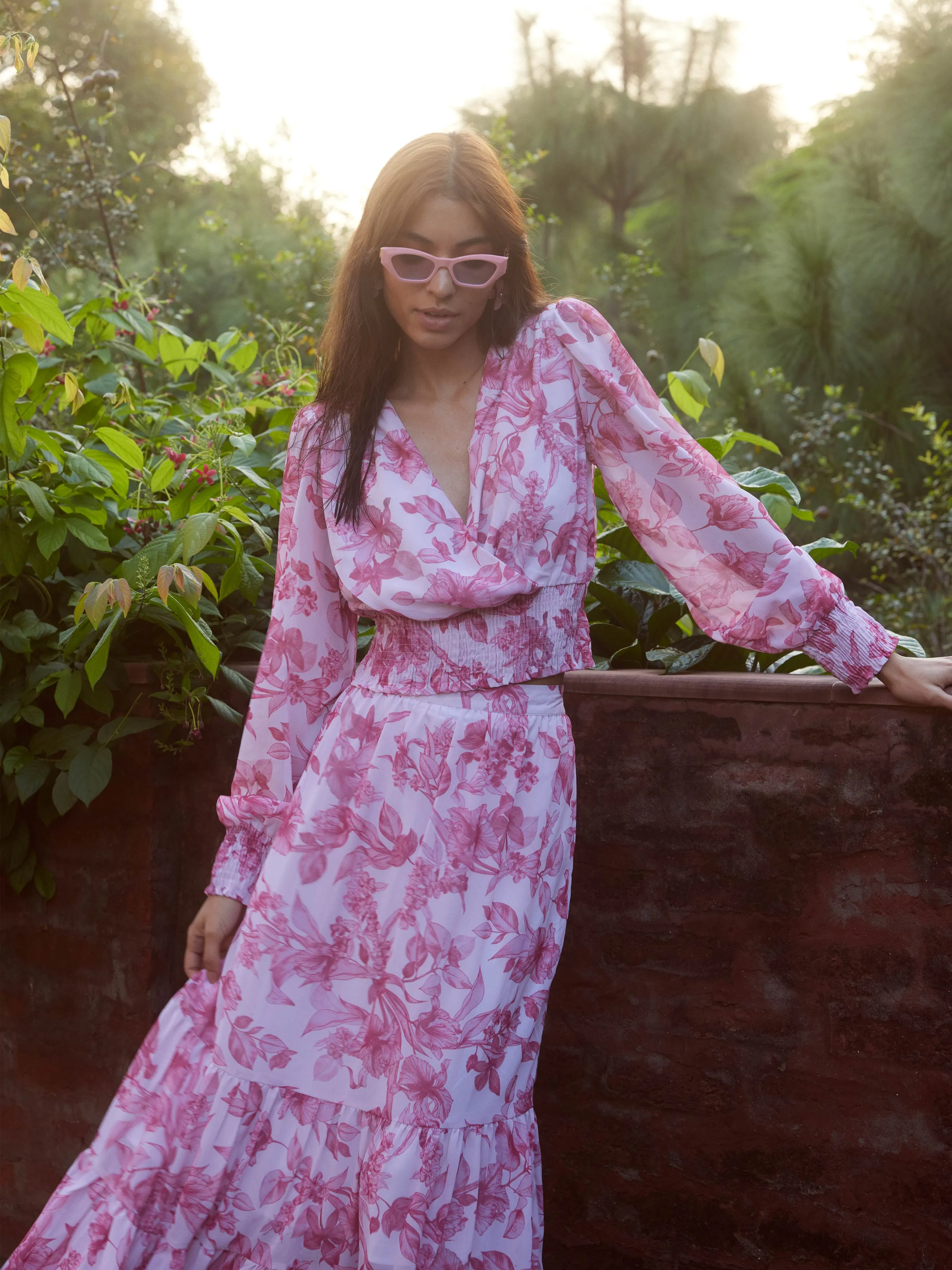 Pink Floral A-Line Skirt