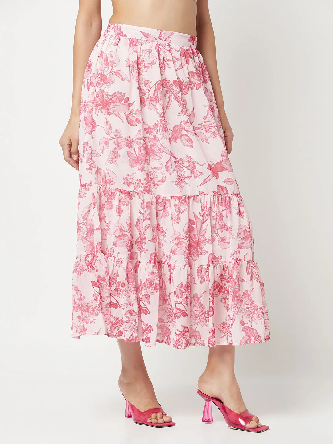 Pink Floral A-Line Skirt