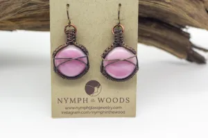 Pink Fused Glass and Copper Earrings