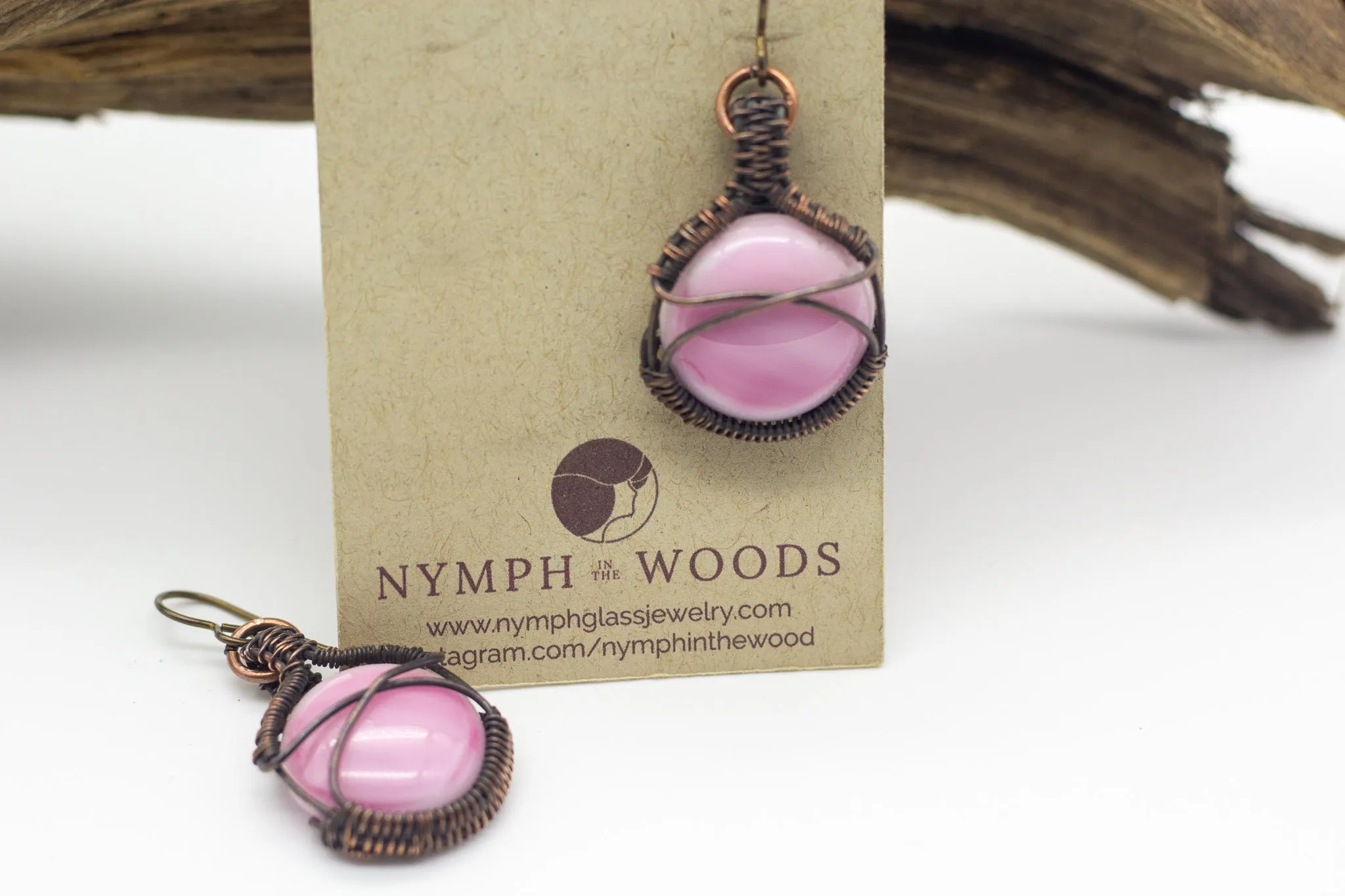 Pink Fused Glass and Copper Earrings