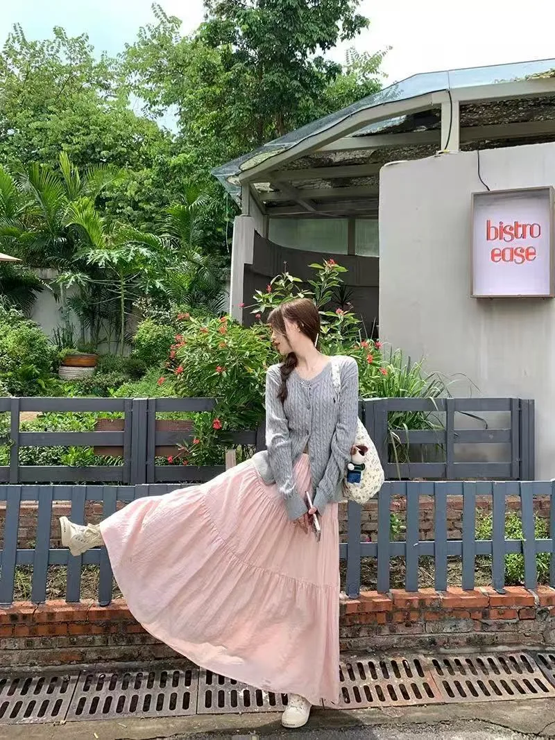 Pink layered A-line skirt