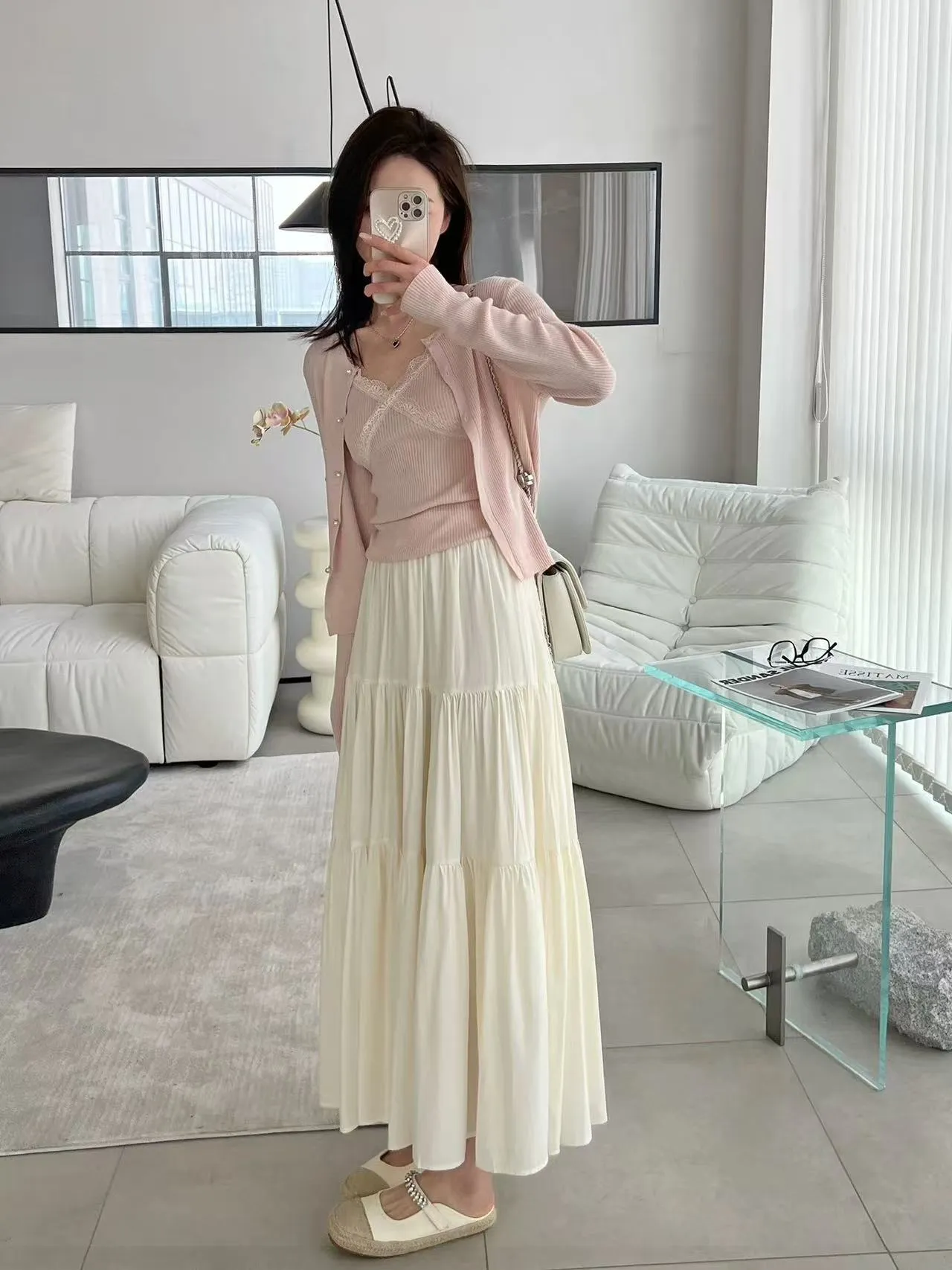 Pink layered A-line skirt
