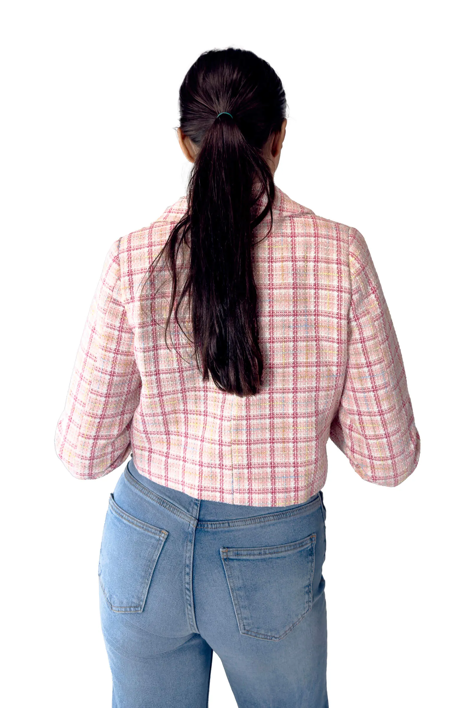 Pinky Plaid Cropped Blazer
