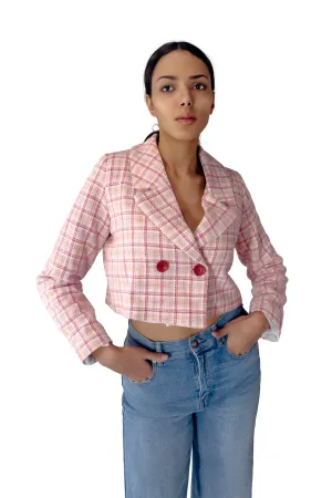 Pinky Plaid Cropped Blazer