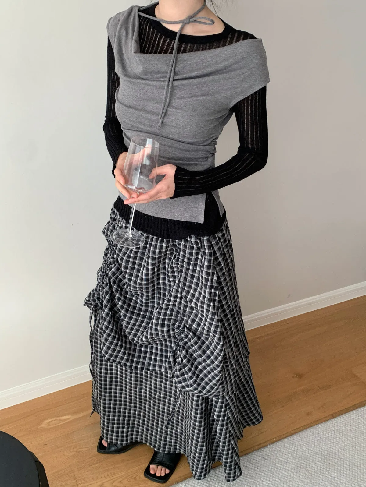 Plaid Elastic Waist A-Line Skirt