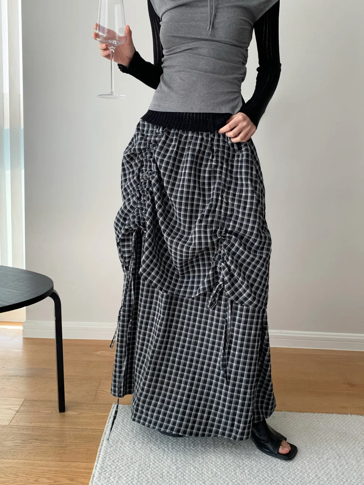 Plaid Elastic Waist A-Line Skirt