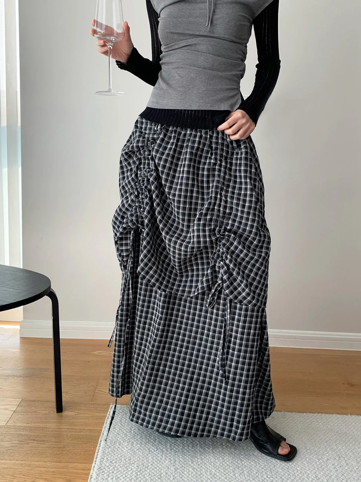 Plaid Elastic Waist A-Line Skirt