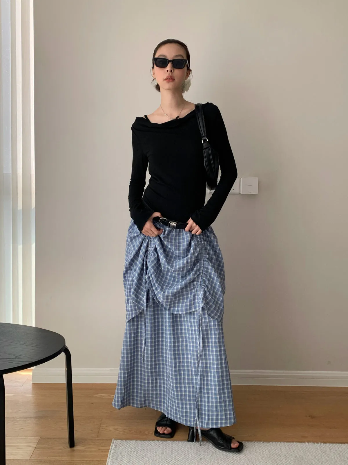 Plaid Elastic Waist A-Line Skirt