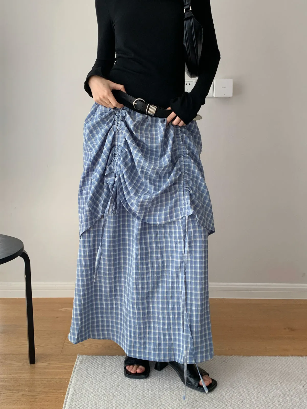 Plaid Elastic Waist A-Line Skirt