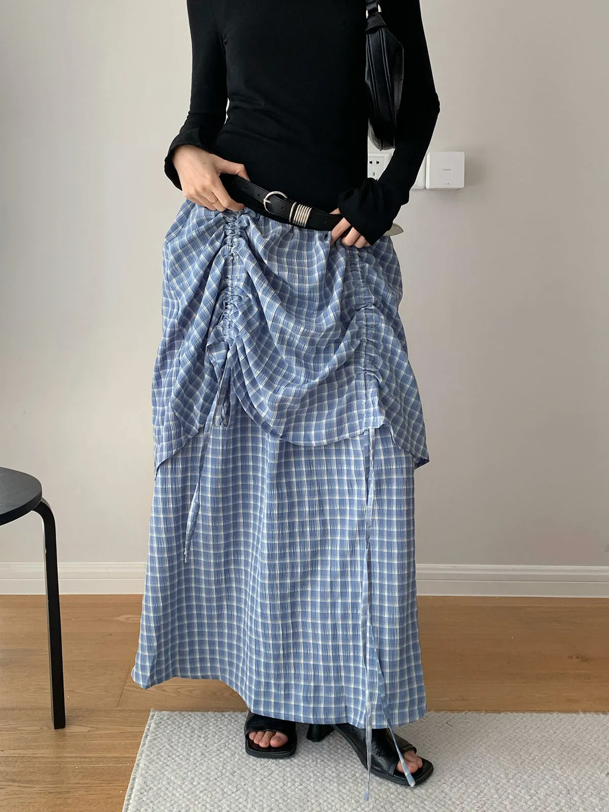 Plaid Elastic Waist A-Line Skirt