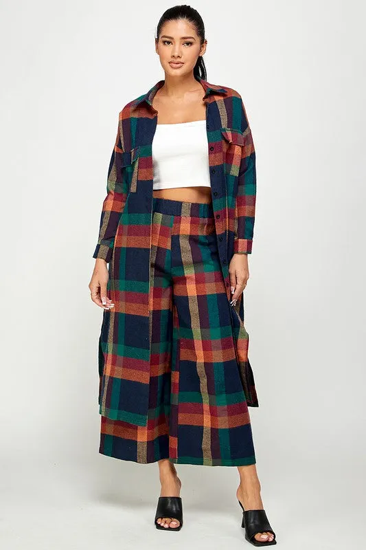 Plaid Gaucho Pants & Duster Set - One size Regular
