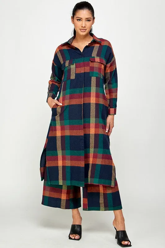 Plaid Gaucho Pants & Duster Set - One size Regular