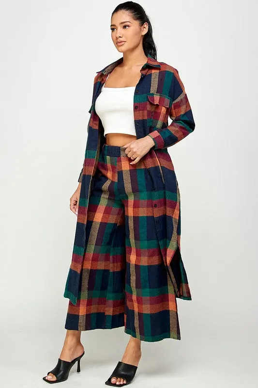 Plaid Gaucho Pants & Duster Set - One size Regular