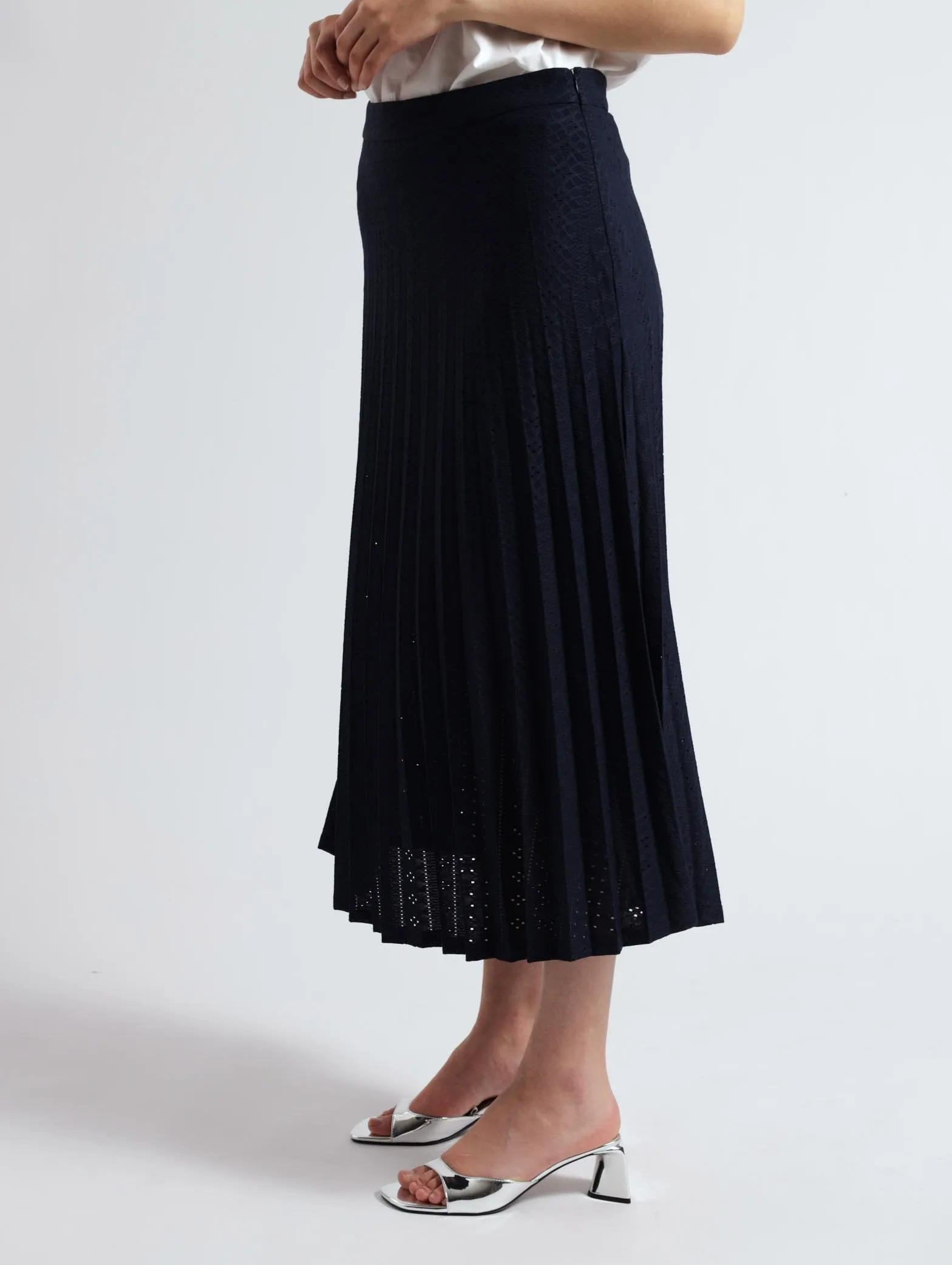 Pleated Cut Out Detail Skirt - Navy