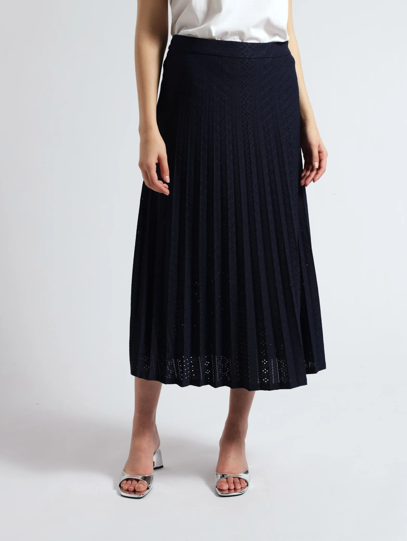 Pleated Cut Out Detail Skirt - Navy