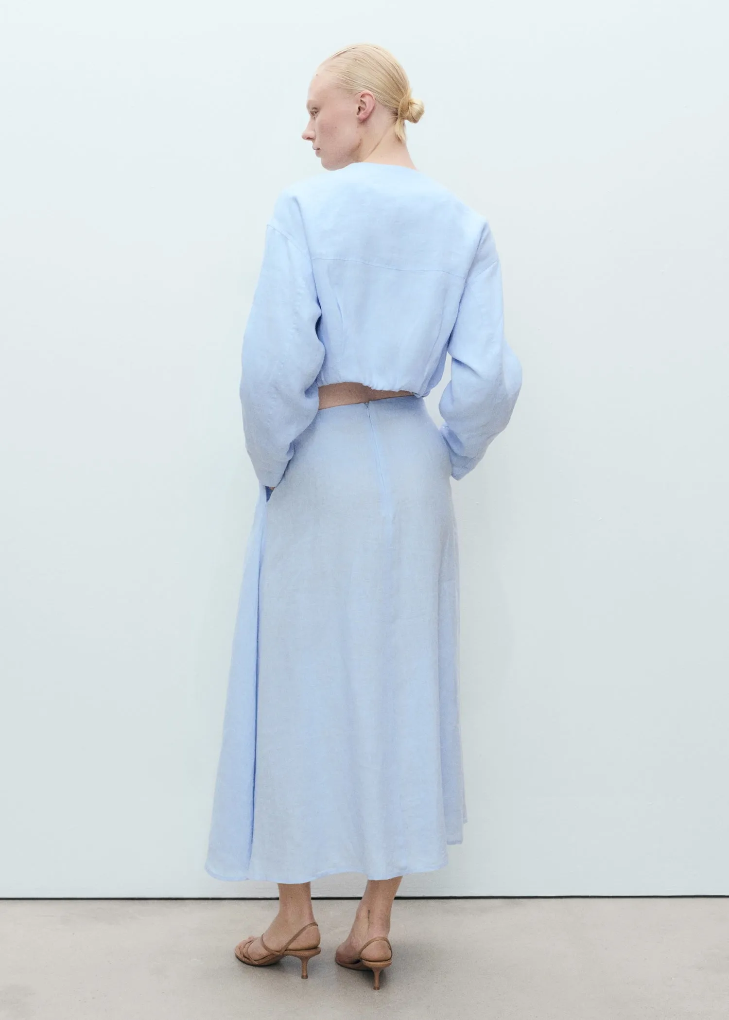 Pleated detail linen skirt