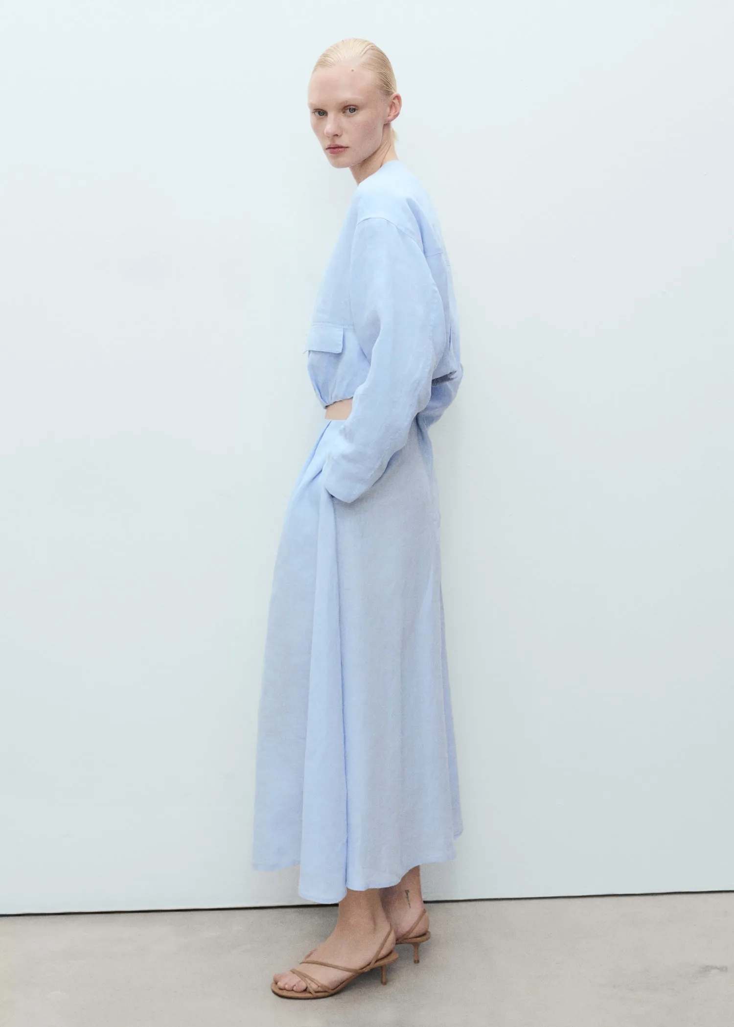 Pleated detail linen skirt