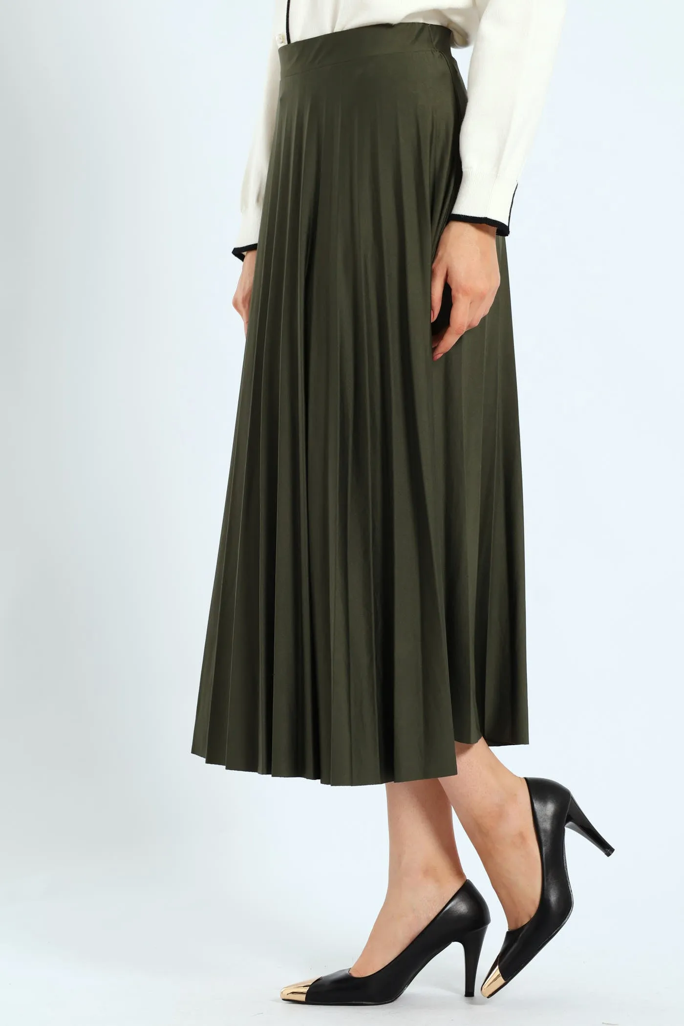 Pleated Midi Skirt - Dark Fatigue