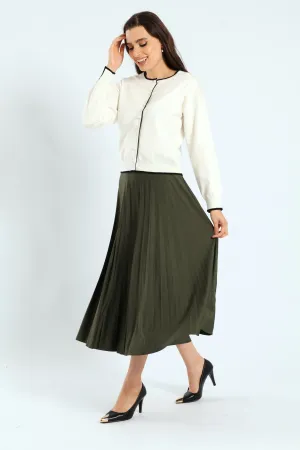 Pleated Midi Skirt - Dark Fatigue