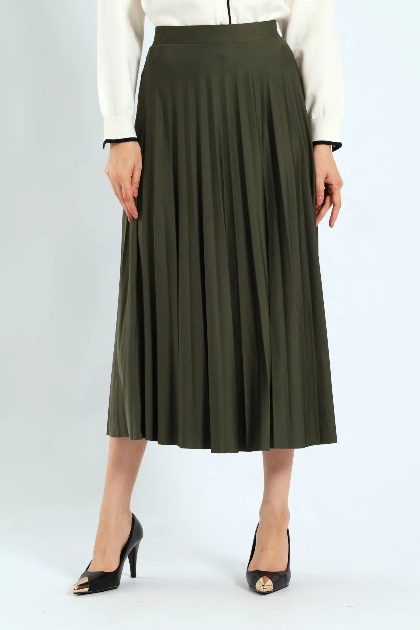 Pleated Midi Skirt - Dark Fatigue