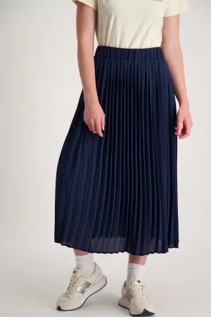 Pleated Skirt With Clip Label - Navy