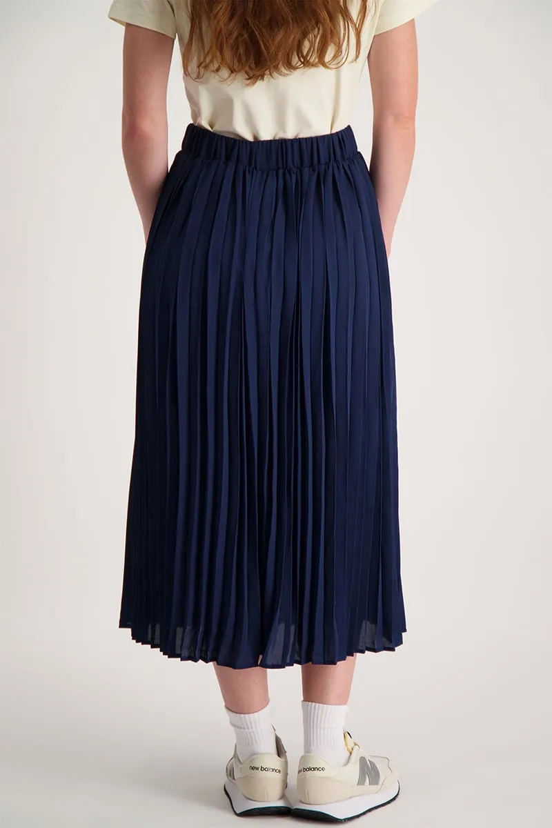 Pleated Skirt With Clip Label - Navy