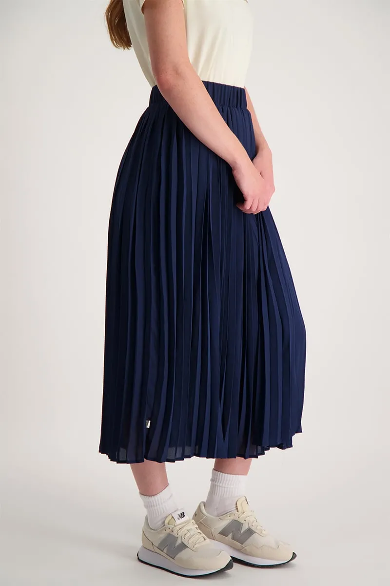 Pleated Skirt With Clip Label - Navy