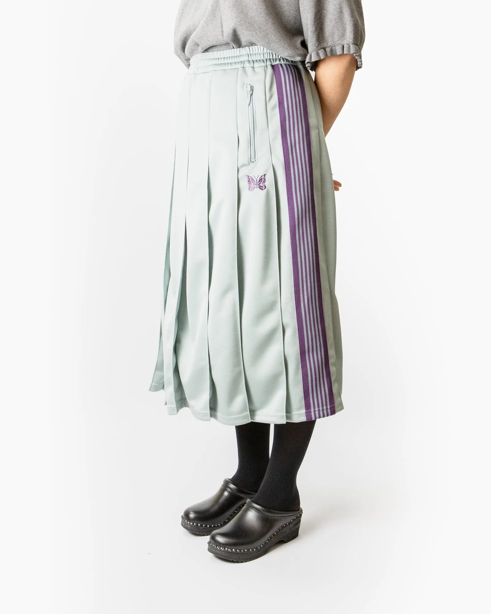 Pleated Track Skirt – Sax Blue Smooth Polyester