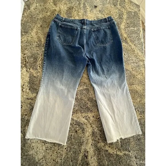 Plus Size 24 High Rise Wide Leg‎ Cropped Jeans Denim Ombré