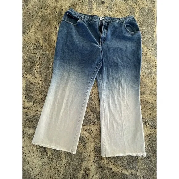 Plus Size 24 High Rise Wide Leg‎ Cropped Jeans Denim Ombré