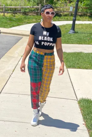 POPPIN Plaid Colorblock Pants