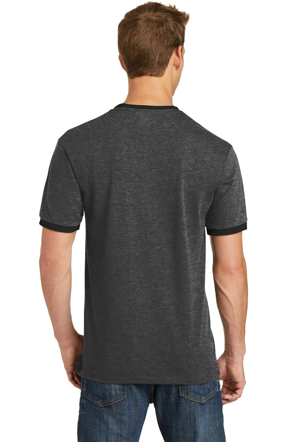 Port & Company Core Cotton Ringer Tee.  PC54R Dark Heather Grey/ Jet Black