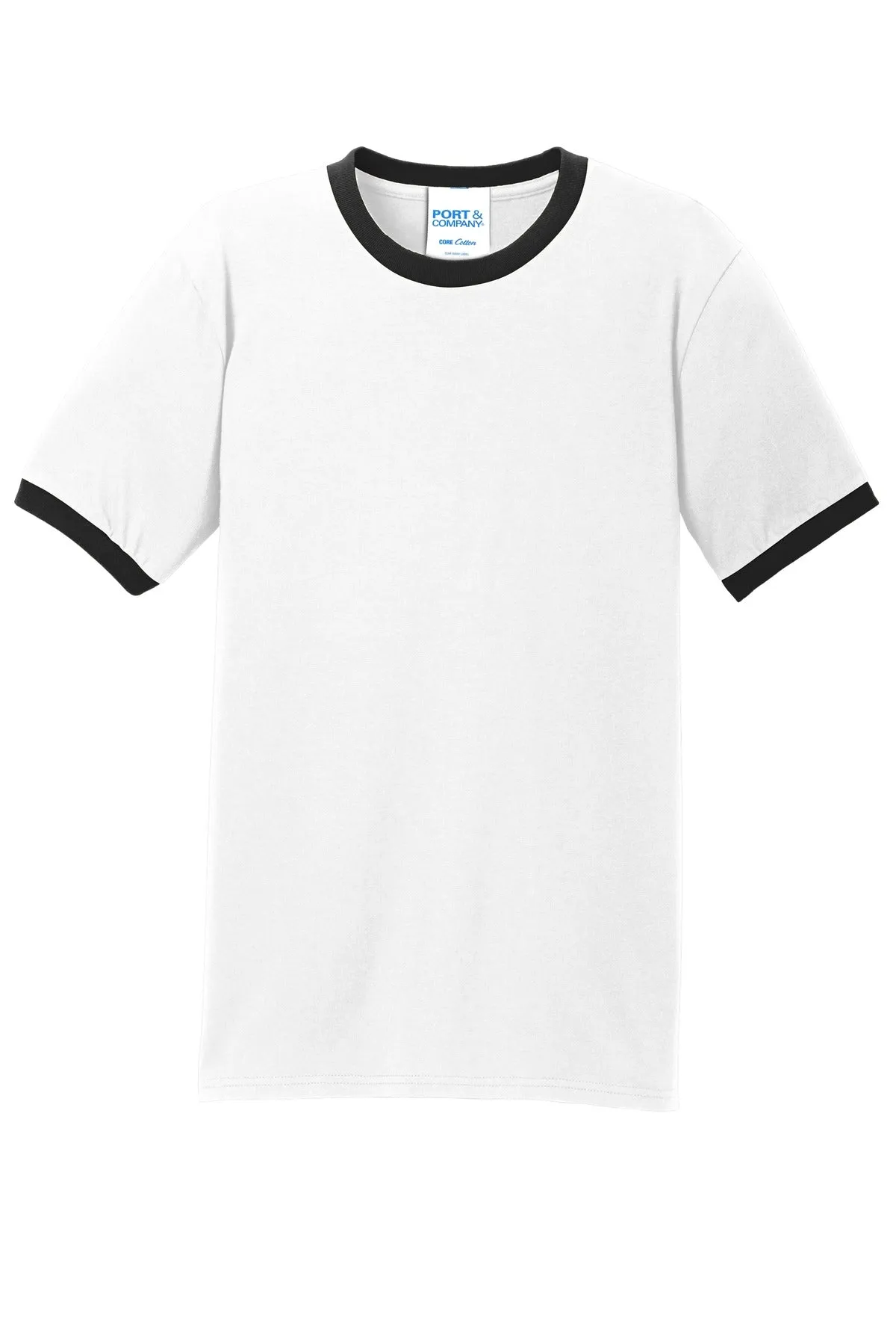 Port & Company Core Cotton Ringer Tee.  PC54R White/ Jet Black