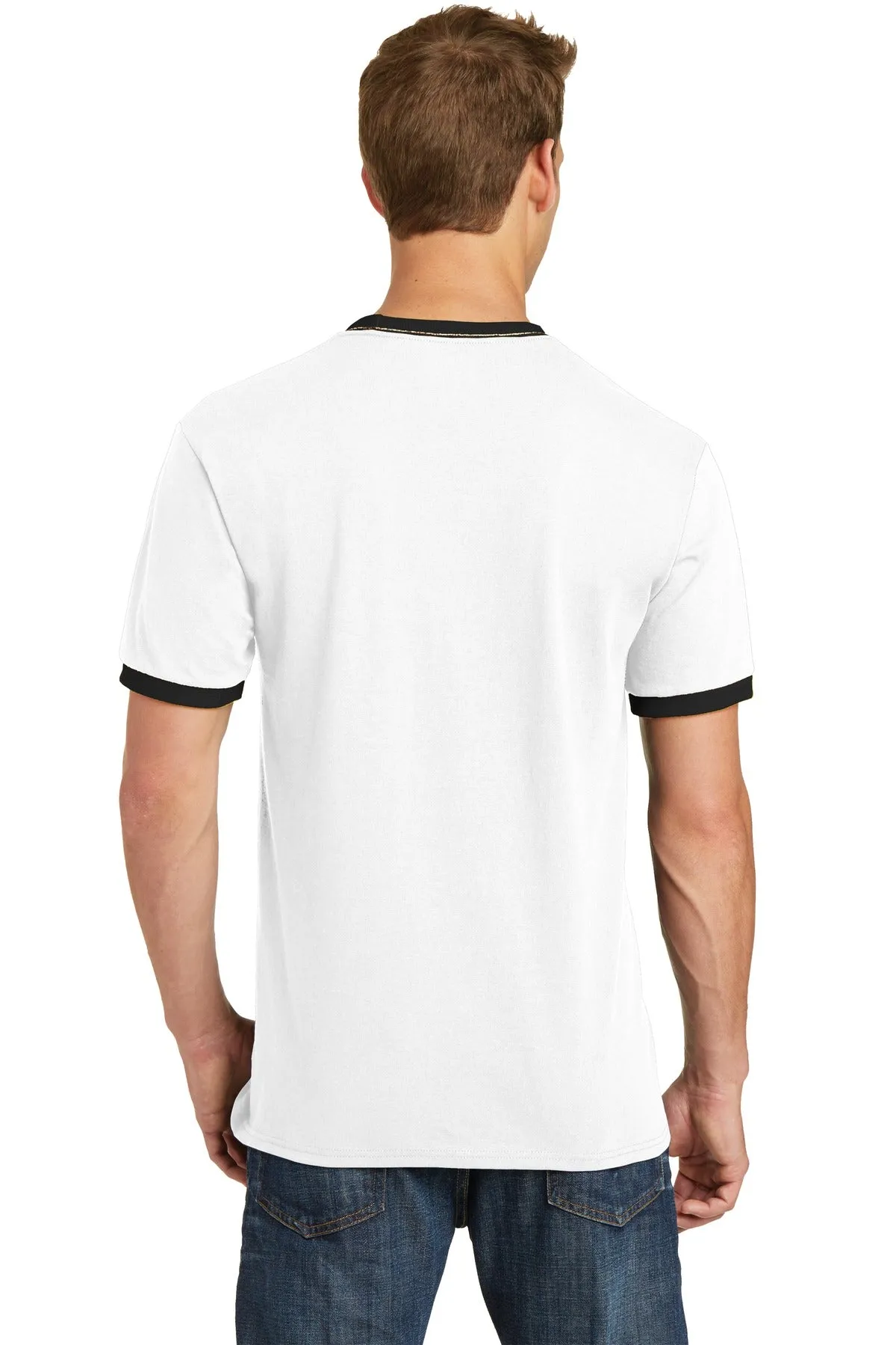 Port & Company Core Cotton Ringer Tee.  PC54R White/ Jet Black